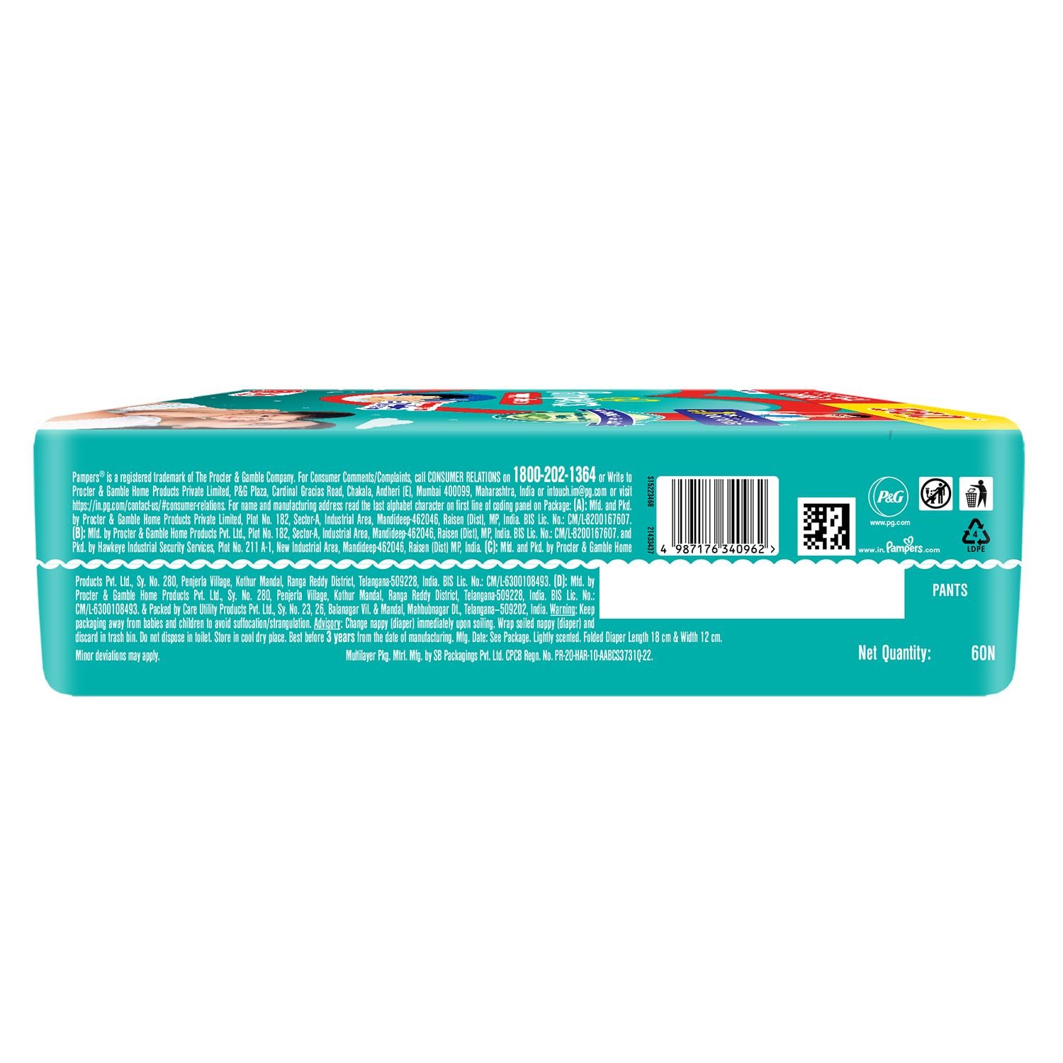Pampers Happy Sleep Pant Style Baby Diapers - Small, 4-8 kg, 60 pcs