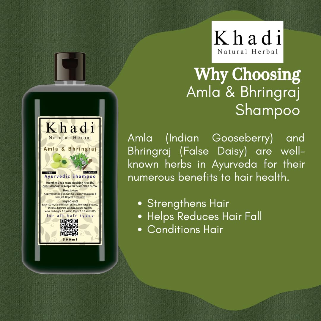 Khadi Natural Herbal Amla & Bhringraj Shampoo for Men Women 500ml