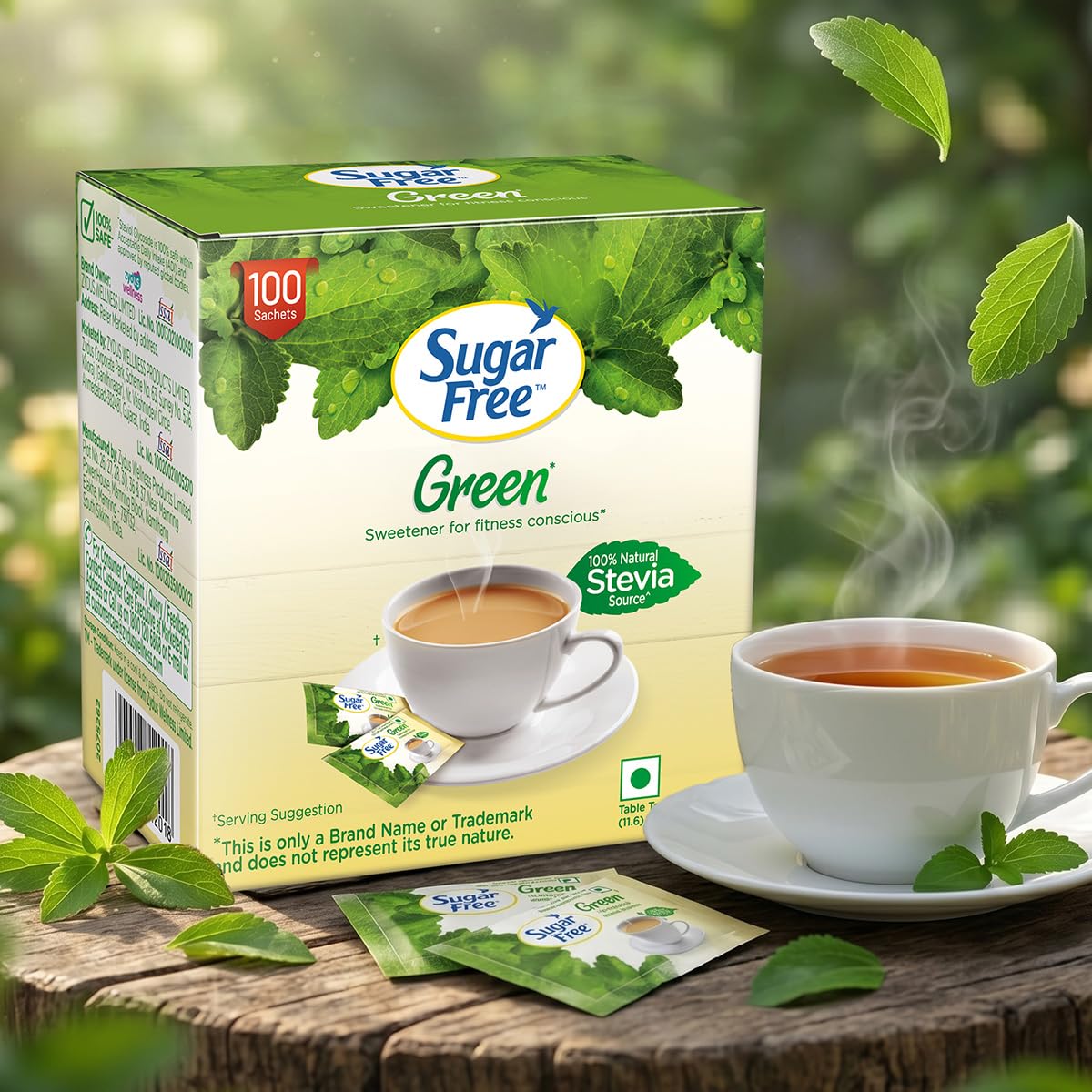 Sugar Free Green Stevia, 100 Sachet |100% Plant-based Natural Sweetener | 100% Natural Meethi Tulsi (Stevia) leaves| Sweet like Sugar but with zero calories