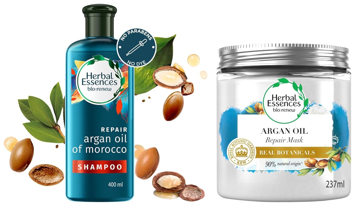 Herbal Essences bio:renew Argan Oil of Morocco SHAMPOO, 400ml, No Parabens No Colourants and Herbal Essences, Argan Oil Hair Mask, 237ml