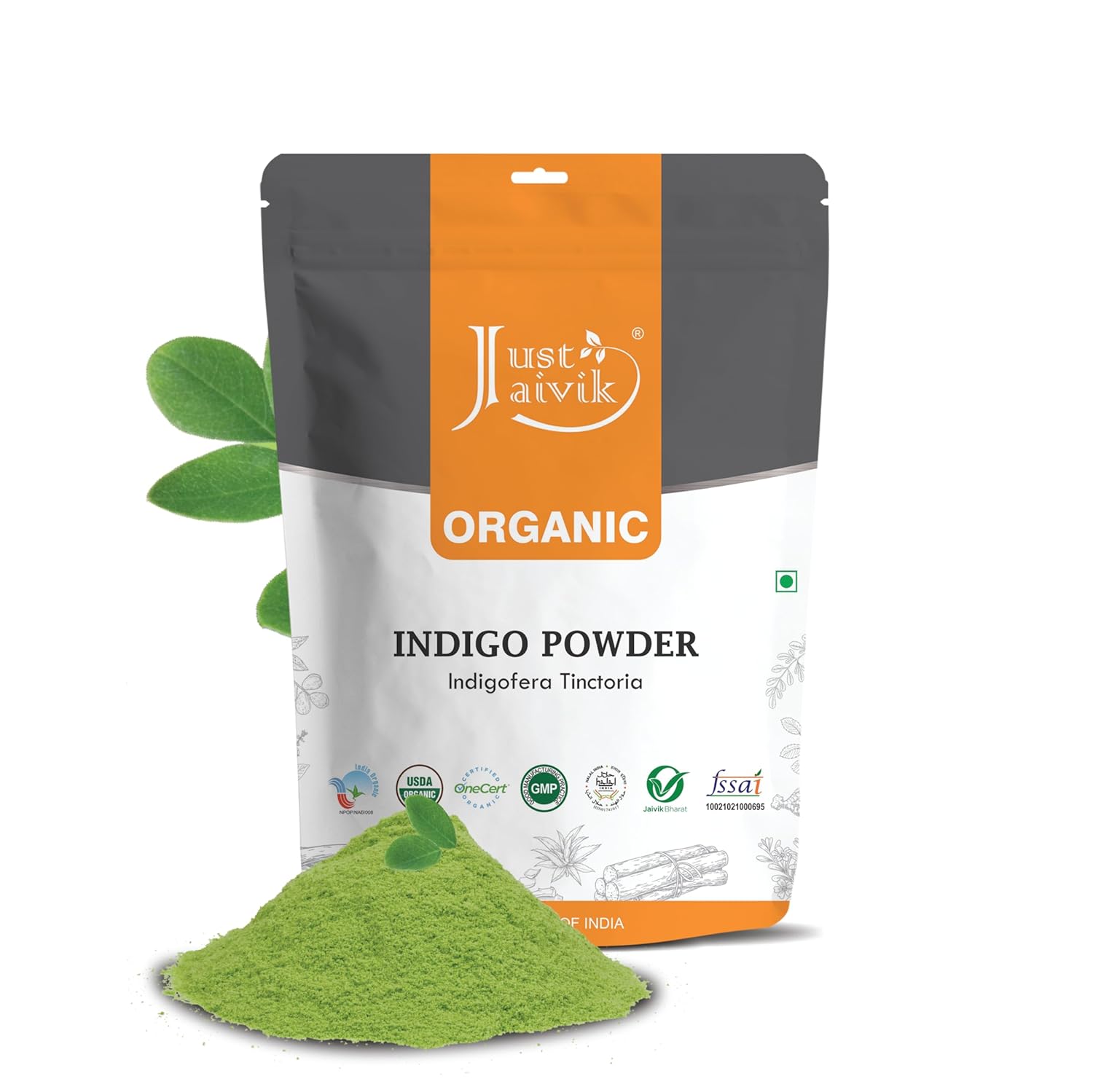 Just Jaivik Indigo Powder - Natural Hair Color | Chemical-Free Alternative to Synthetic Dyes, 227 g