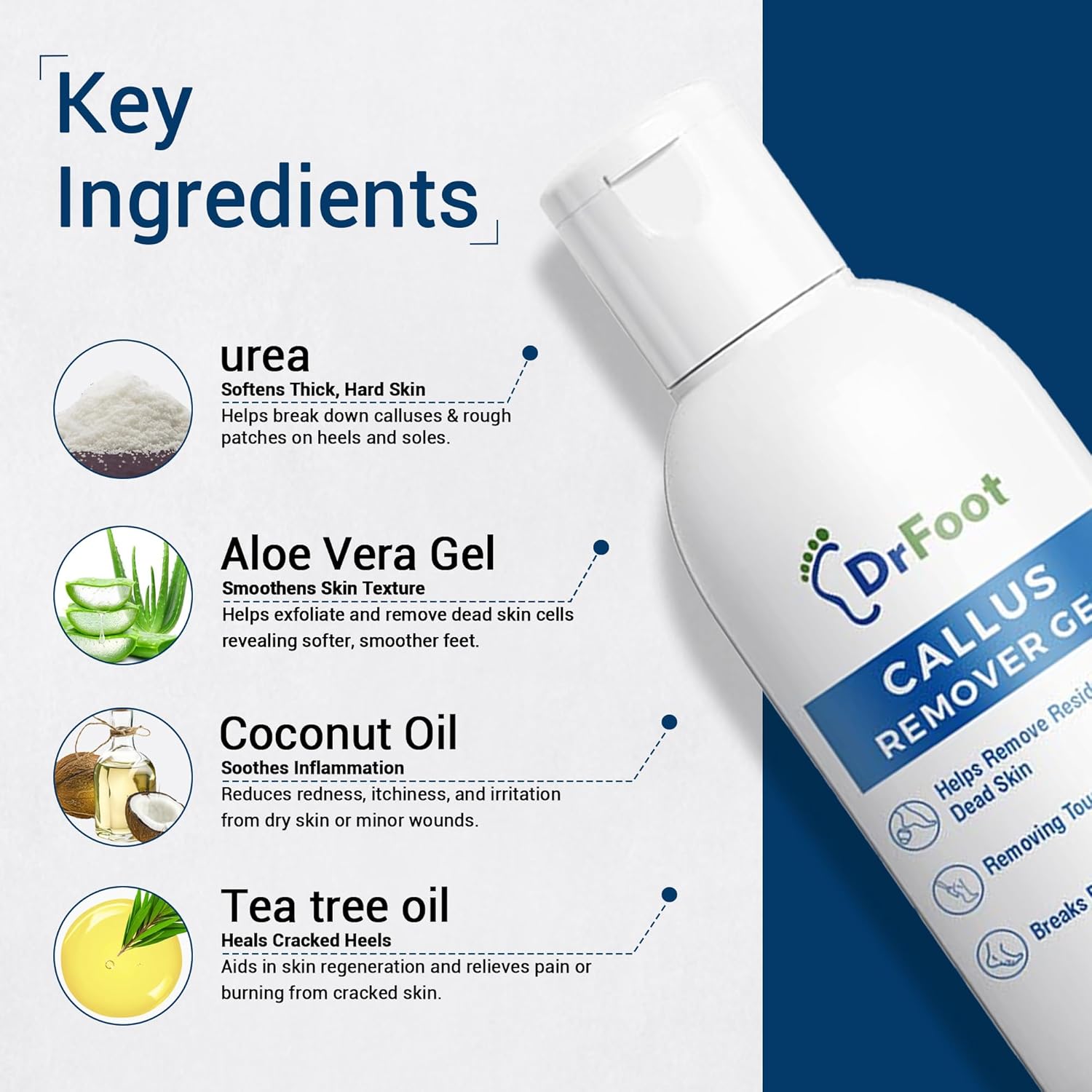 Dr Foot | Callus Remover for Feet | Callus Remover Gel | Feet Dead Skin Remover | Foot Cream for Cracked Heels | Foot Cleaner for Dead Skin | With Urea, Coconut Oil & Aloe Vera | For Men & Women