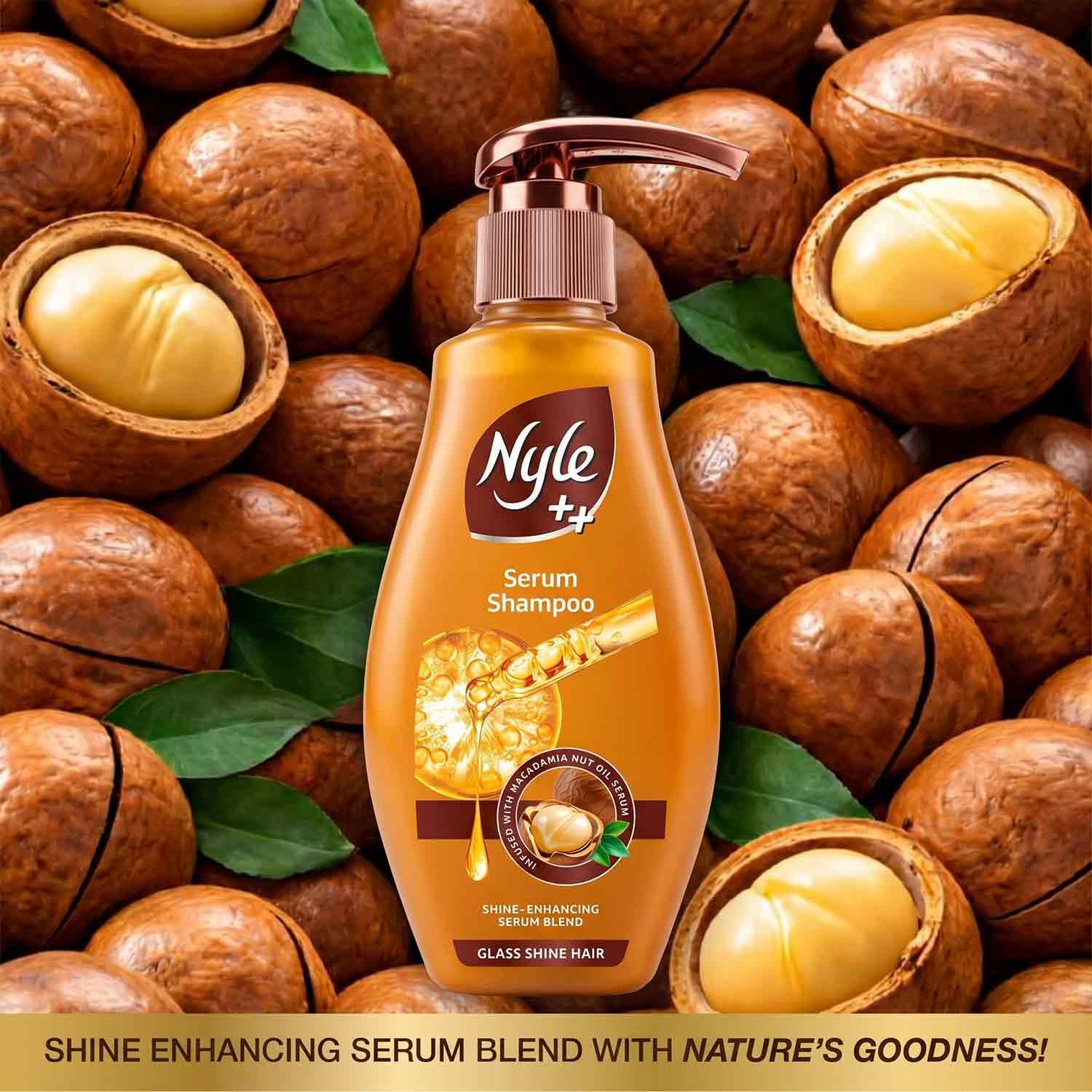 Nyle ++ Serum Shampoo | Glass Shine Hair | Infused with Macadamia Nut Oil Serum | Shine-Enhancing Serum Blend | 340ml