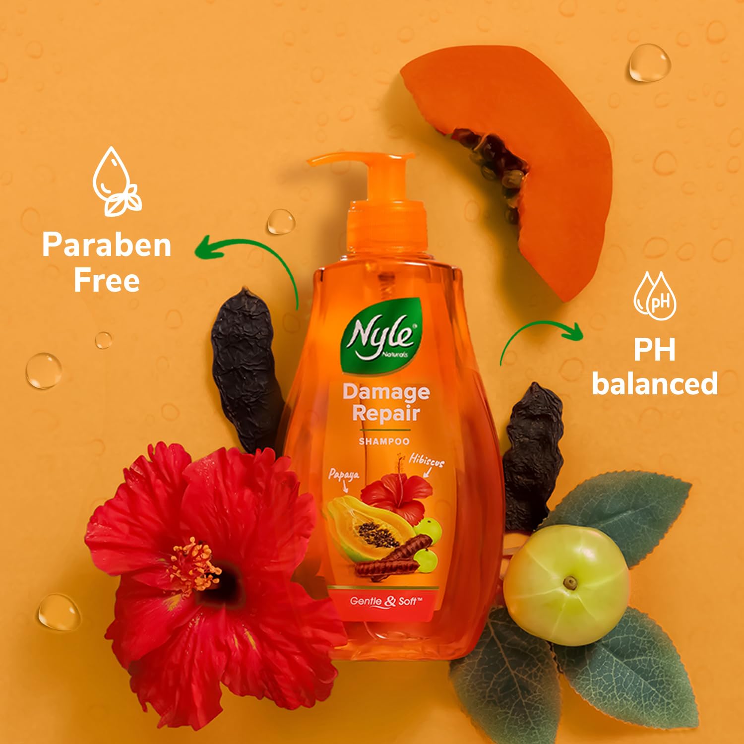 Nyle Naturals Damage Repair Anti Hairfall Shampoo, With Shikakai And Hibiscus, Gentle And Soft Shampoo, Ph Balanced And Paraben Free, For Men And Women,800Ml
