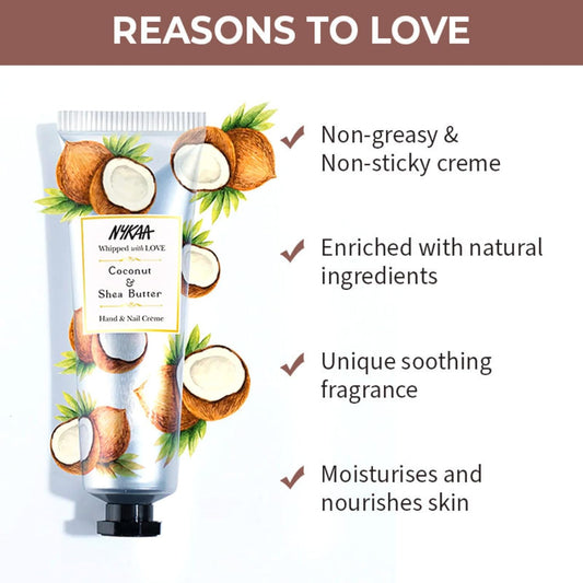 Nykaa Naturals Coconut & Shea Butter Hand & Nail Creme, 30ml| With Avocado, Almond Oil, Jojoba Oil & Hyaluronic Acid|