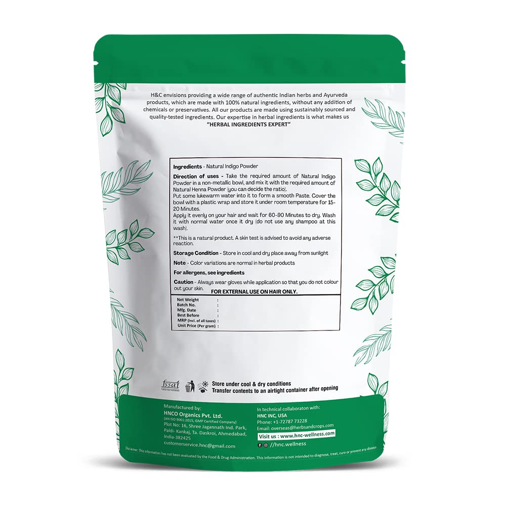 H&C Herbal Ingredients Expert Natural Indigo Powder (Indigofera Tinctoria) for Hair, 227g – Black