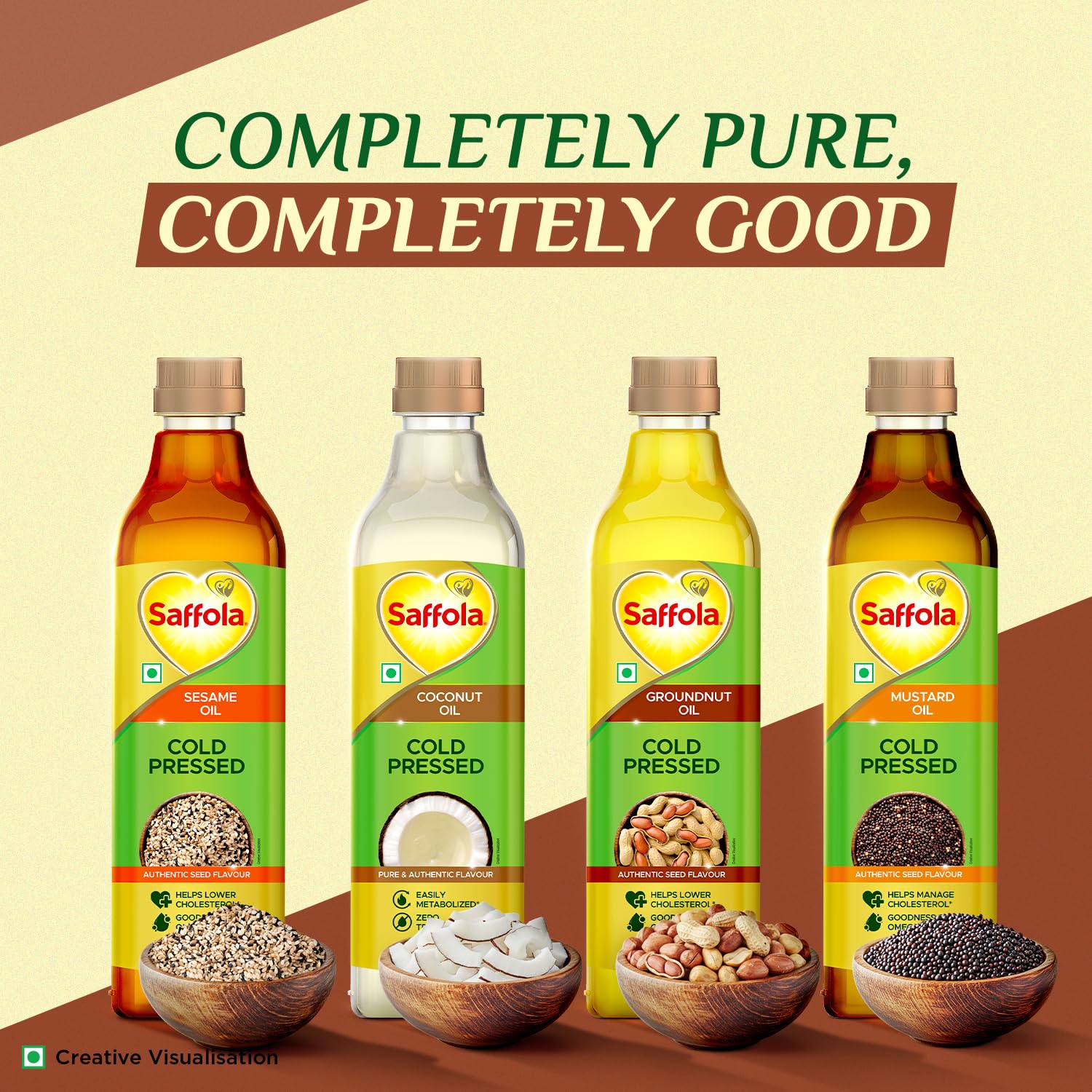 Saffola Cold Pressed Groundnut Oil | 100% Cold Pressed Groundnut Oil | Unrefined, 0 trans fat, Chemical free | Helps Lower Cholesterol, Goodness of Omega 6 & Authentic Seed Flavour | 1L Pet Bottle