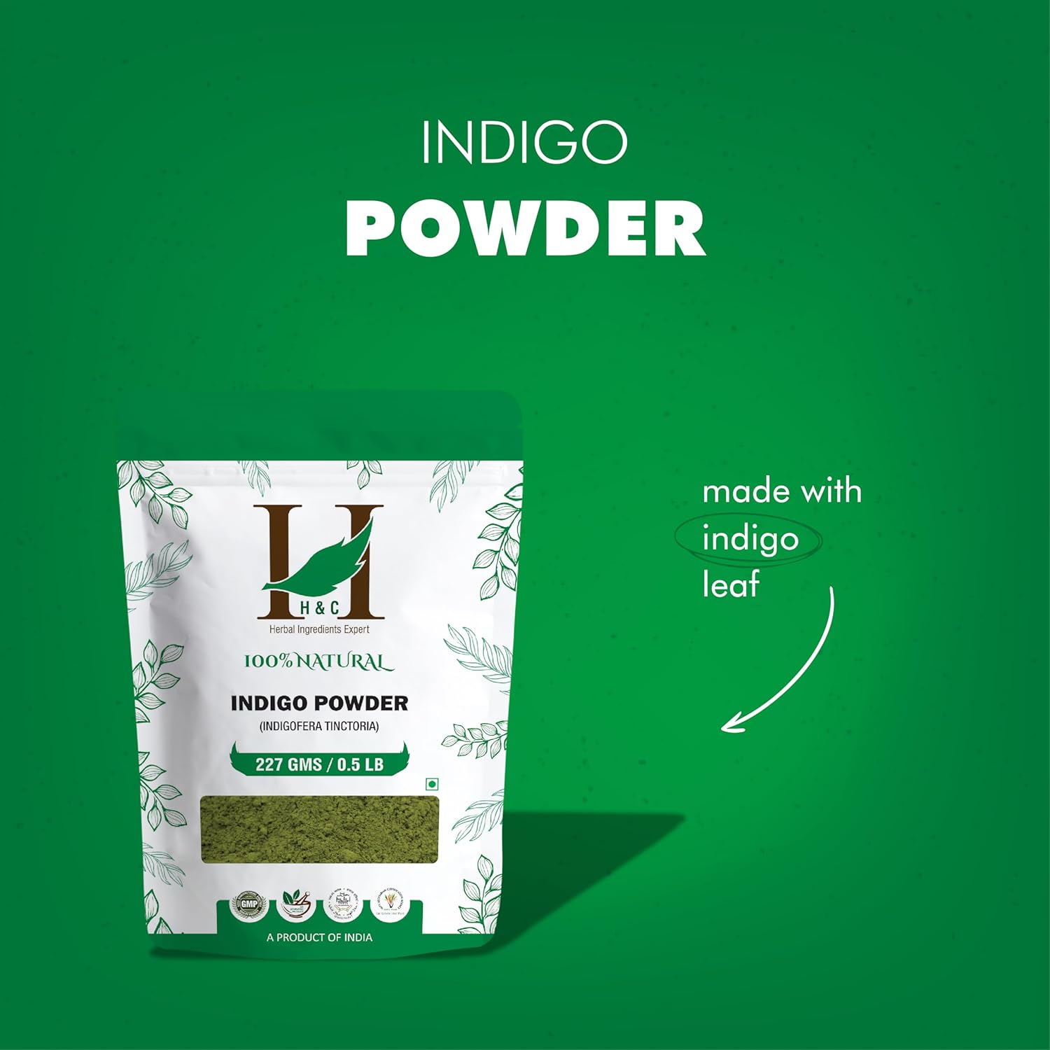 H&C Herbal Ingredients Expert Natural Indigo Powder (Indigofera Tinctoria) for Hair, 227g – Black