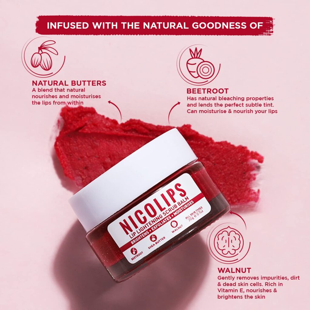 Bella Vita Organic NicoLips Lip Scrub Balm – 20 g For Dark Lips for Men and Women Dry Lips / Smoker / Chapped Lip