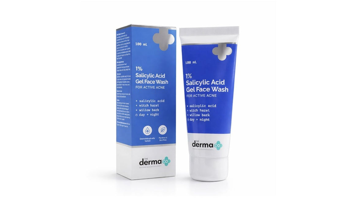 The Derma Co 1% Salicylic Acid Gel Face Wash with Salicylic Acid & Witch Hazel for Active Acne - 100 ml