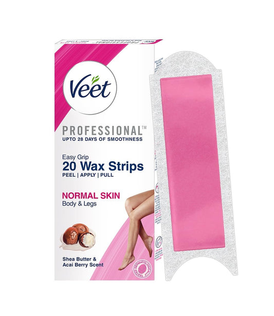 Veet Full Body Waxing Strips Kit for Normal Skin | 20 Pre-Coated Wax Strips & 4 Perfect Finishing Wipes