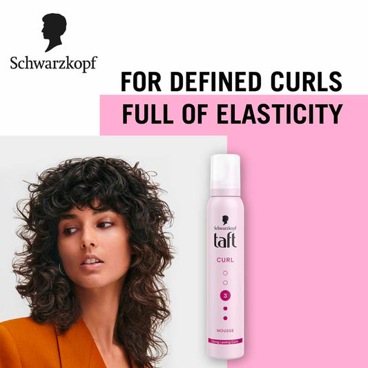 TAFT Schwarzkopf Curl Hold 3 Hair Mousse, For Long Lasting Curls, Weather-Proof Formula With No Stickiness, Heat Protection And Shine, Silicone Free, Lightweight Styler To Controls Frizz, 200Ml