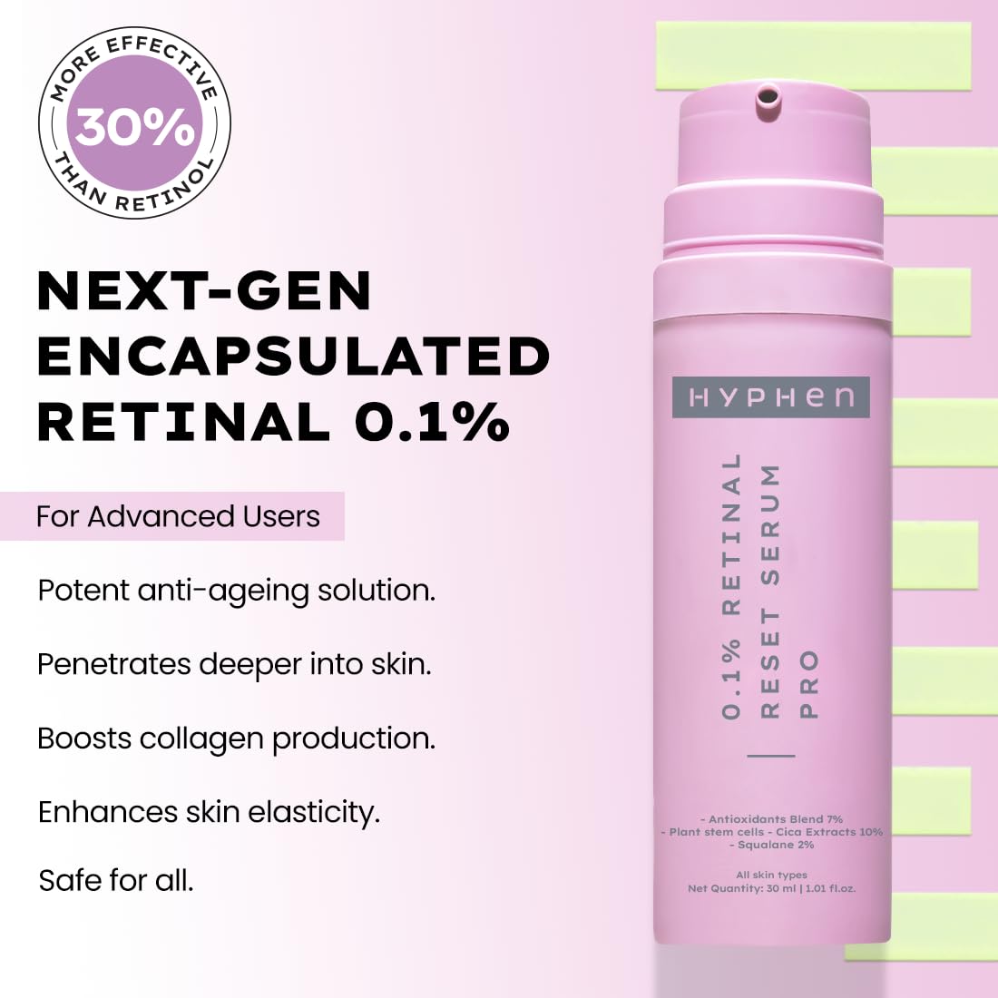 Hyphen 0.1% Retinal Reset, Retinol Derivative Serum Pro For Anti Aging, Reduce Fine Lines & Wrinkles (30ml)