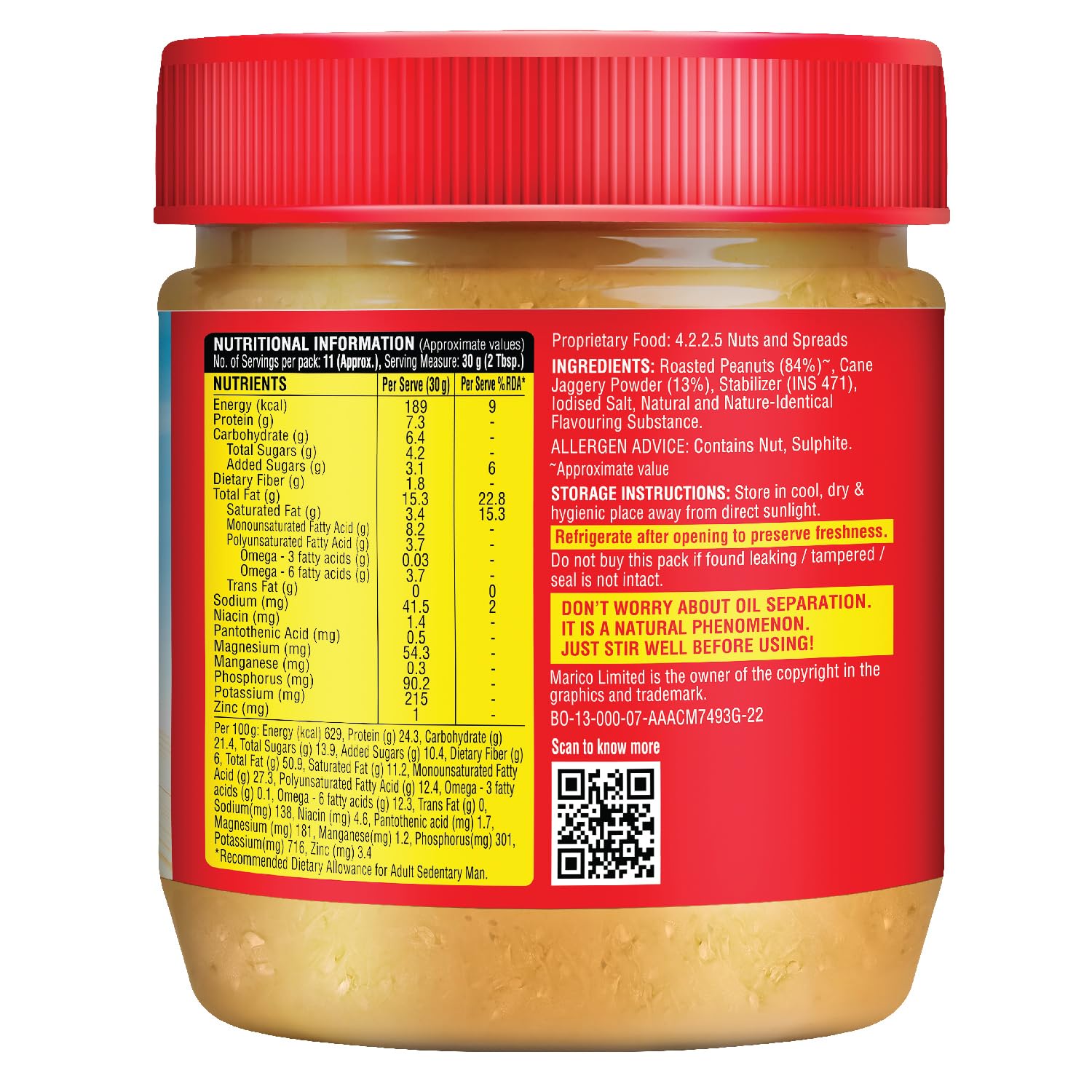 Saffola Peanut Butter with Jaggery, Crunchy 350 gm | High Protein Peanut Butter | No Refined Sugar