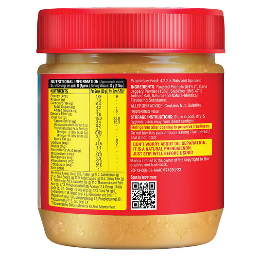 Saffola Peanut Butter with Jaggery, Crunchy 350 gm | High Protein Peanut Butter | No Refined Sugar