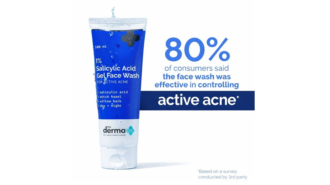 The Derma Co 1% Salicylic Acid Gel Face Wash with Salicylic Acid & Witch Hazel for Active Acne - 100 ml