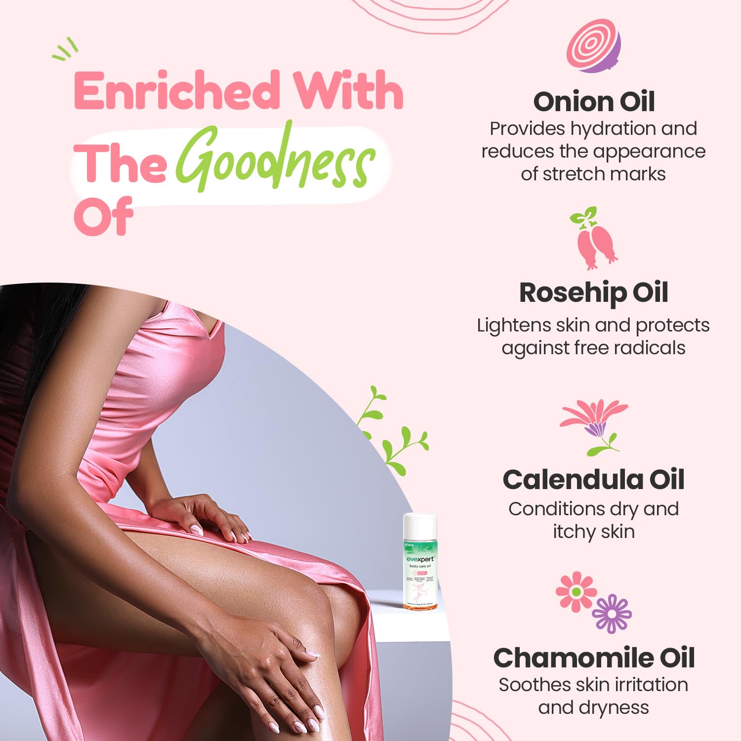 Cipla Evexpert Body Care Oil 80ml, Stretch Marks and Scars Reduction, Retains Moisture | Improves Skin Tone | Infused with natural oils
