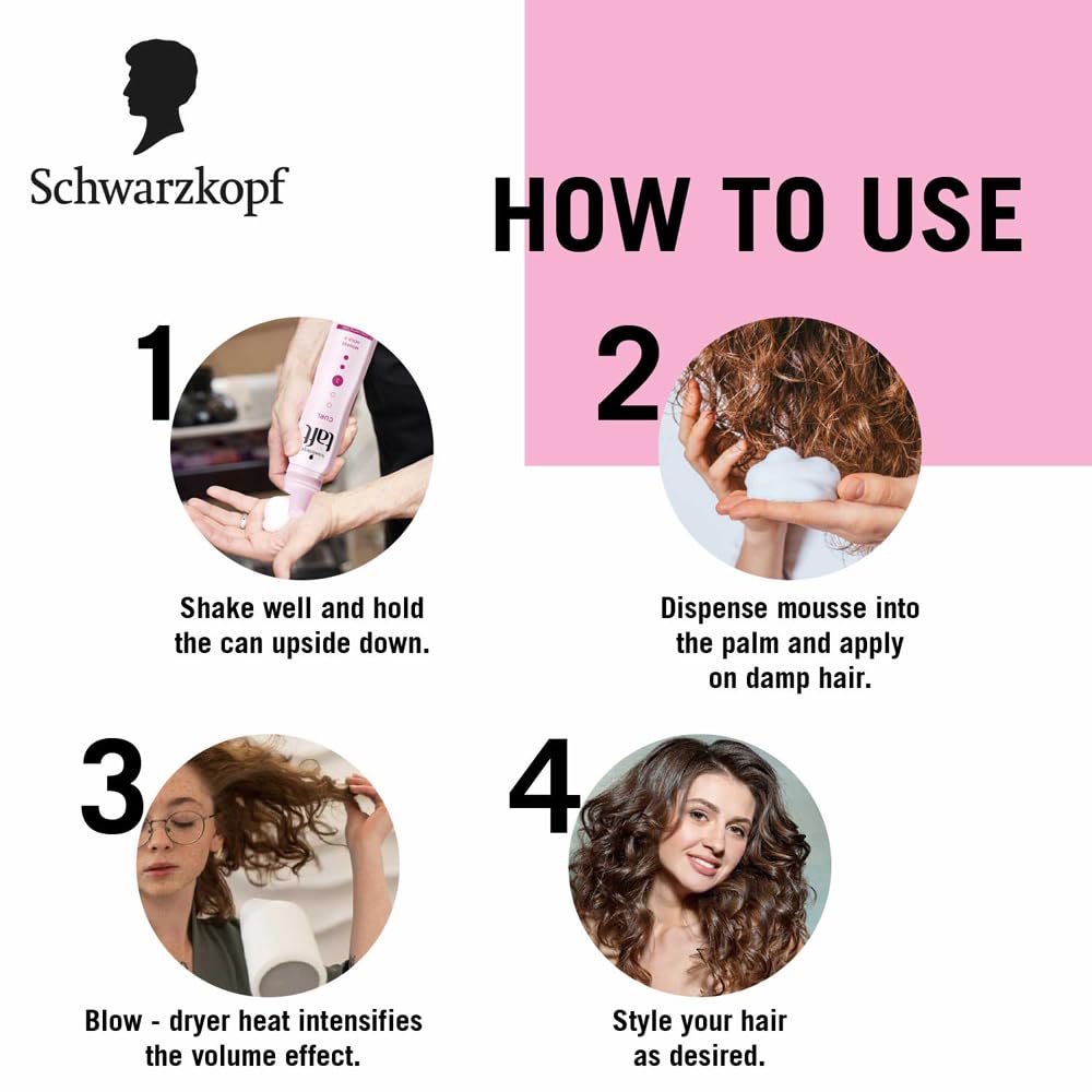 TAFT Schwarzkopf Curl Hold 3 Hair Mousse, For Long Lasting Curls, Weather-Proof Formula With No Stickiness, Heat Protection And Shine, Silicone Free, Lightweight Styler To Controls Frizz, 200Ml
