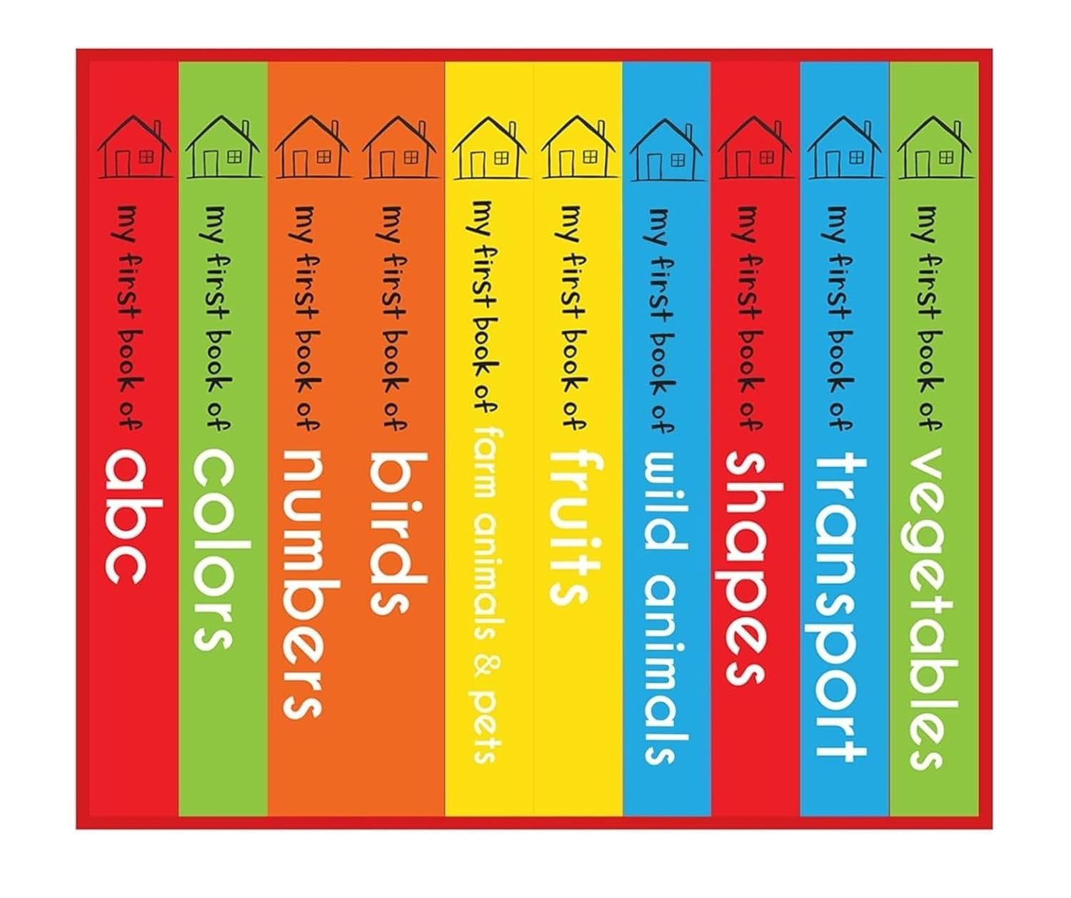 My First Library: Boxset of 10 Board Books for Kids (Pack 1) | Includes ABC, Numbers, Shapes, Colors, Wild Animals, Farm Animals & Pets, Birds, Fruits, Vegetables & Transport  Hardcover Book