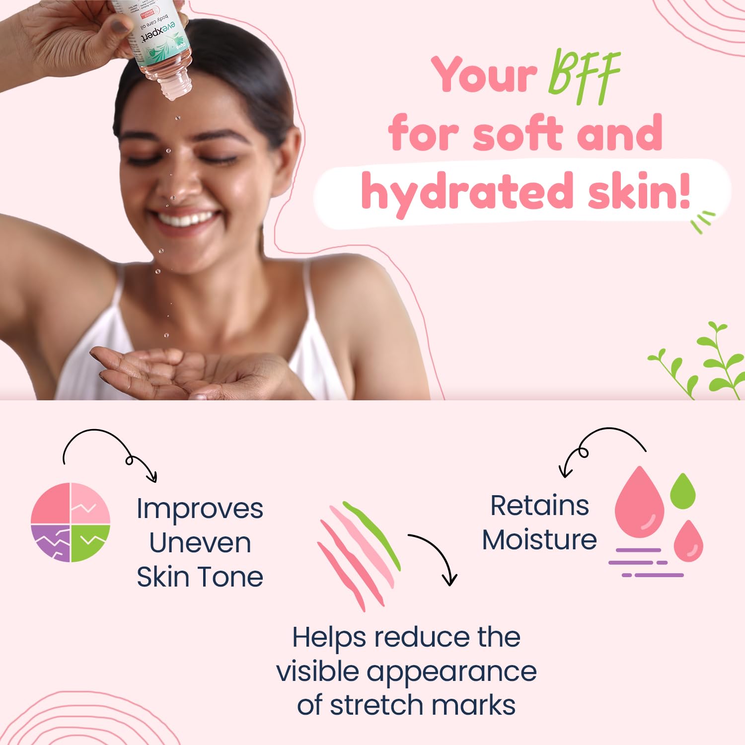 Cipla Evexpert Body Care Oil 80ml, Stretch Marks and Scars Reduction, Retains Moisture | Improves Skin Tone | Infused with natural oils