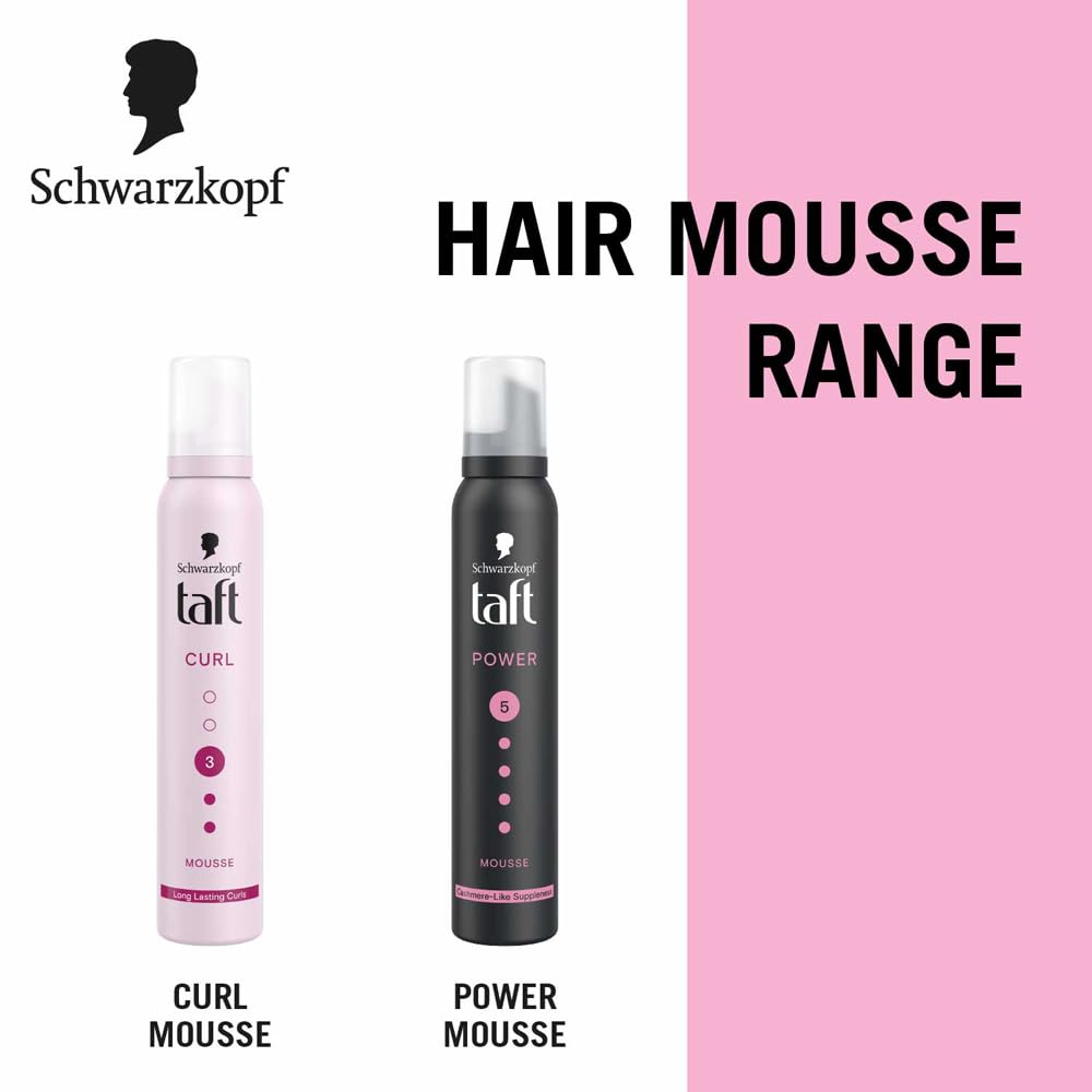TAFT Schwarzkopf Curl Hold 3 Hair Mousse, For Long Lasting Curls, Weather-Proof Formula With No Stickiness, Heat Protection And Shine, Silicone Free, Lightweight Styler To Controls Frizz, 200Ml