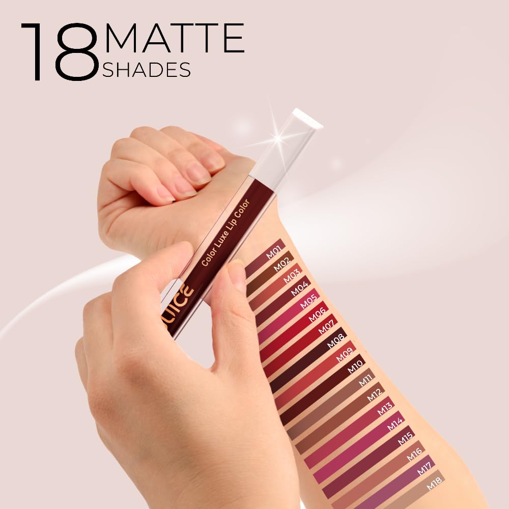 Juice Matte Luxe Lipstick - Vitamin E Enriched, Smudge-Free with Bio Retinol, Moisturizing Lock Technology, SPF 15, Long-Lasting Pack of 2 (Juicy Plum - M05 & Yummy Pink - M13)