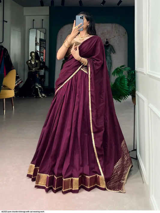 NB2022 PURE CHANDERI LEHENGA WITH ZARI WEAVING WORK