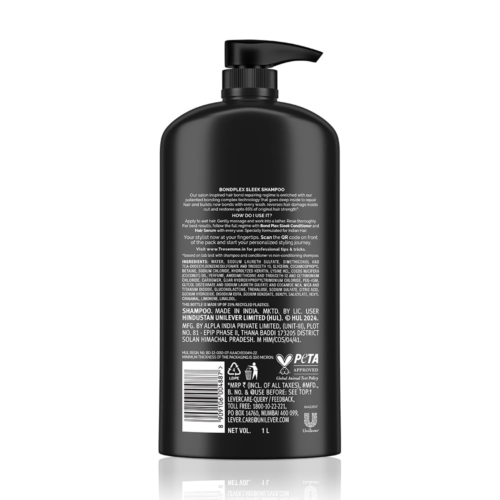 TRESemme Bondplex Sleek Shampoo 1000ml With Salon-Inspired Protein Bonding Complex | Repairs Damaged Hair | Restores Hair Strength