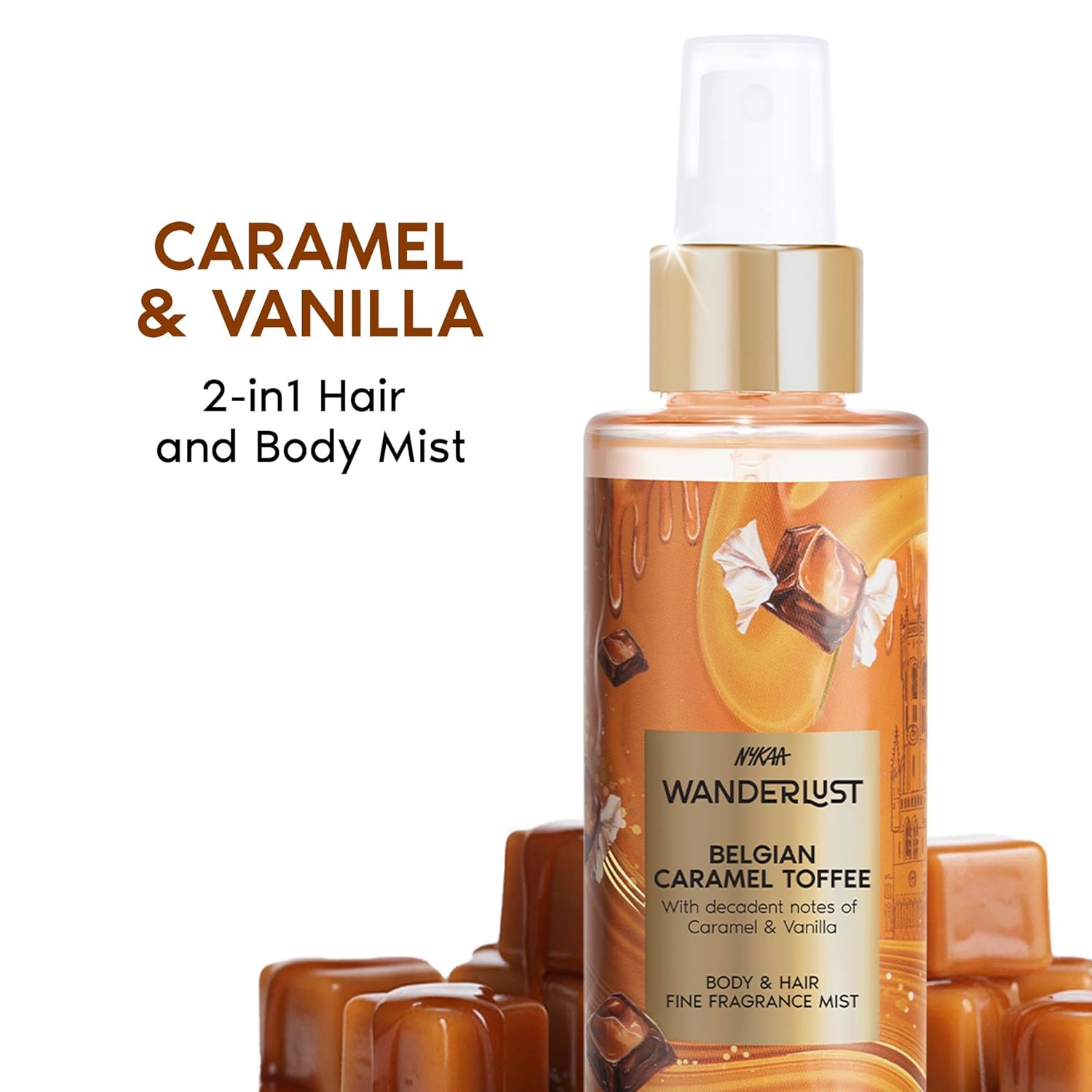 Nykaa Wanderlust Belgian Caramel Toffee Body & Hair Fine Fragrance I Perfume Mist for Women – 200 ml I