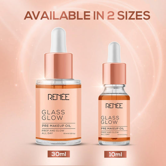 RENEE Glass Glow Pre Makeup Oil Primer 10ml| Non Sticky, Smoooth Finish| Hydrates, Repairs & Nourishes Skin| Adds Natural Glow to the Skin