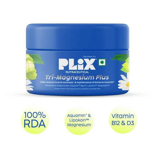 PLIX THE PLANT FIX Tri-Magnesium Plus Tablets With 1600mg Triple Magnesium Complex with Chamomile Extract | Helps in reduce muscle soreness & supports sleep | 60 Tablets