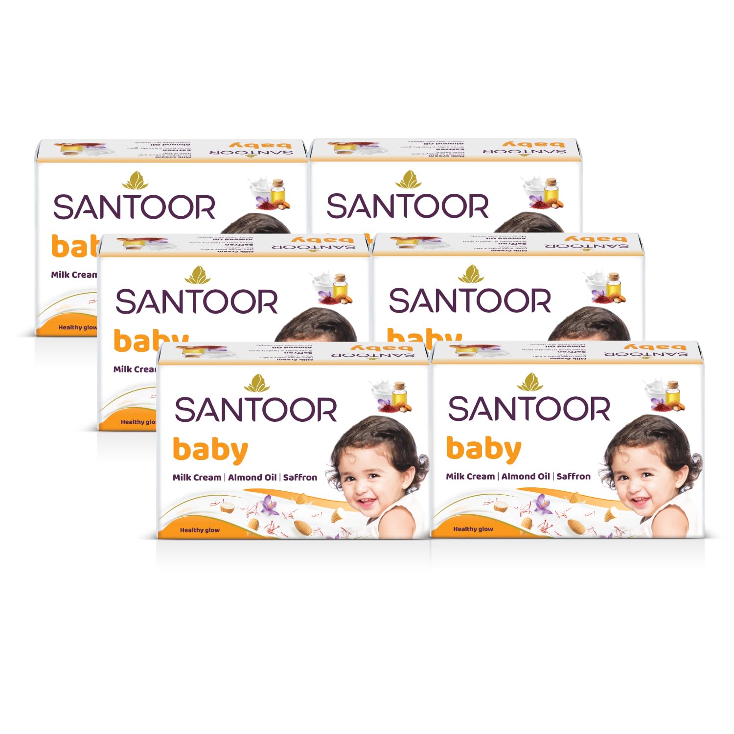 Santoor Baby Bathing Bar Soap with Milk Cream, Saffron, & Almond Oil for Soft & Supple Skin| Gentle & Rich Lathering Formula with Mild Fragrance| 125gx3