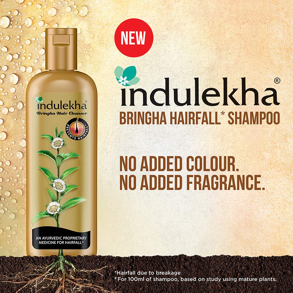 Indulekha Bringha Shampoo, Proprietary Ayurvedic Medicine For Hair Fall, Free From Parabens, Synthetic Dyes And Synthetic Perfume, 340ml (Pack of 2)