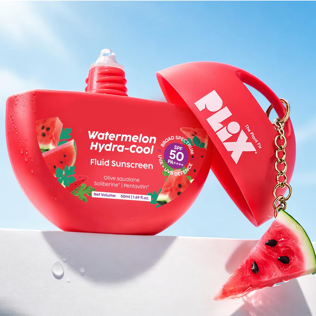 PLIX – The Plant Fix Watermelon Hydra-Cool Fluid Sunscreen with SPF 50 | PA++++ | Soliberine®, Pentavitin® & Watermelon Extract | Lightweight, Cooling & No White Cast | 50ml