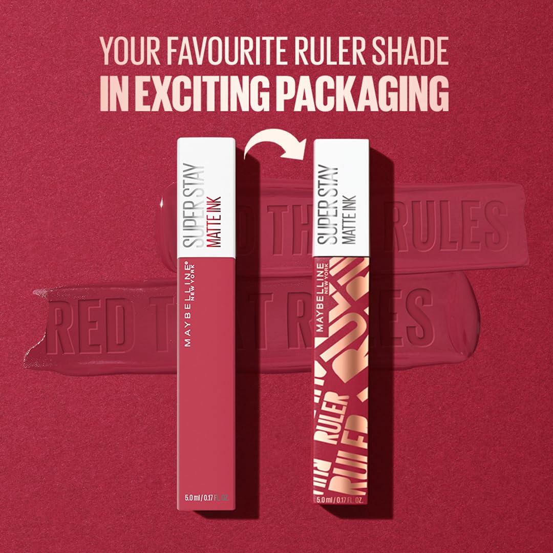 Maybelline New York SuperStay Matte Ink Liquid Lipstick - Iconic Ruler, Highly pigmented, Transfer Proof & Fade Proof. Maybelline New York SuperStay Matte Ink Liquid Lipstick Lasts Up To 16 Hour|5 ml