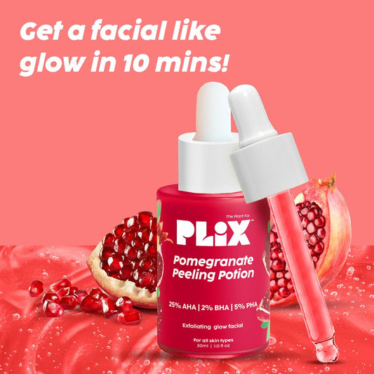 PLIX - THE PLANT FIX 25% AHA+ 2% BHA + 5% PHA Pomegranate Peeling Potion For Glowing & Even Toned Skin, Gentle Exfoliation & At-Home Facial | For Women & Men | 30 ml