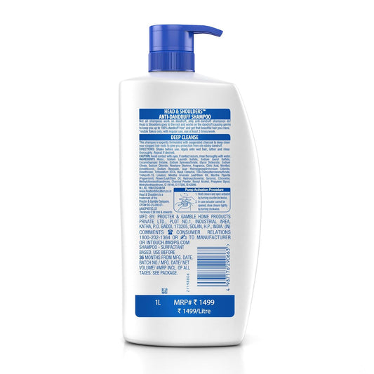 Head & Shoulders Deep Cleanse Anti-Dandruff Shampoo, Active Charcoal, 1 L