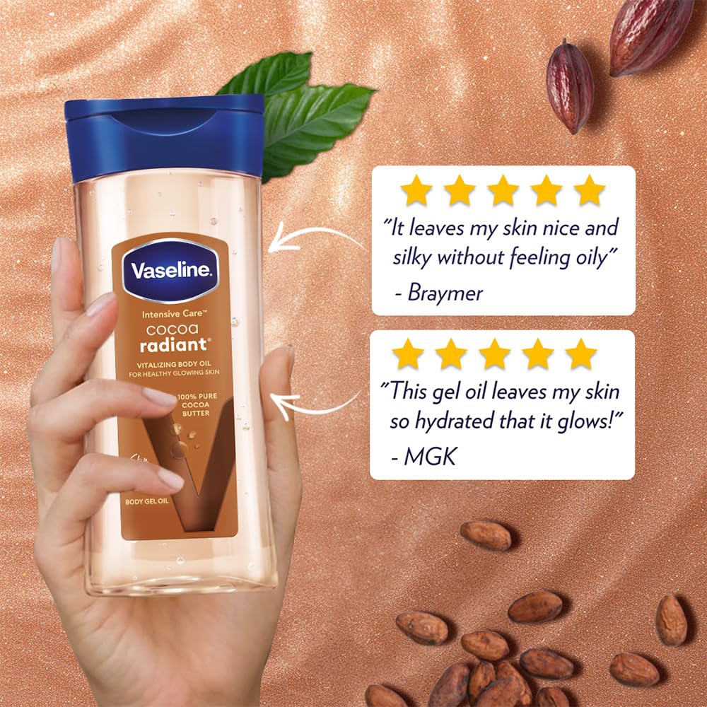 Vaseline Intensive Care Cocoa Radiant Body Oil | With Cocoa Butter | Non-Greasy Formula for Dry Skin | 200 ML