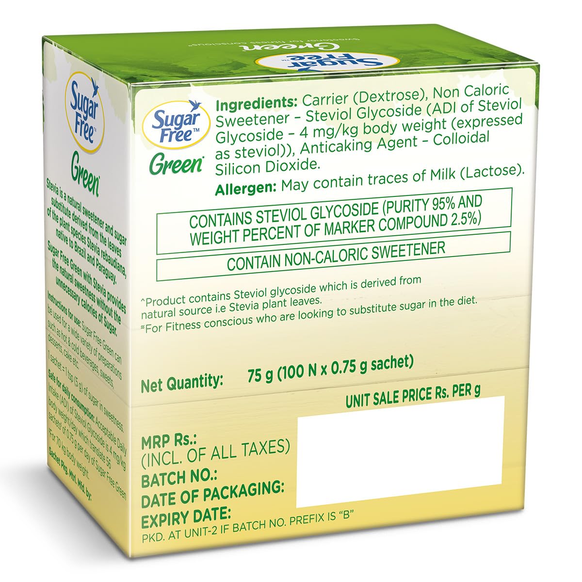Sugar Free Green Stevia, 100 Sachet |100% Plant-based Natural Sweetener | 100% Natural Meethi Tulsi (Stevia) leaves| Sweet like Sugar but with zero calories