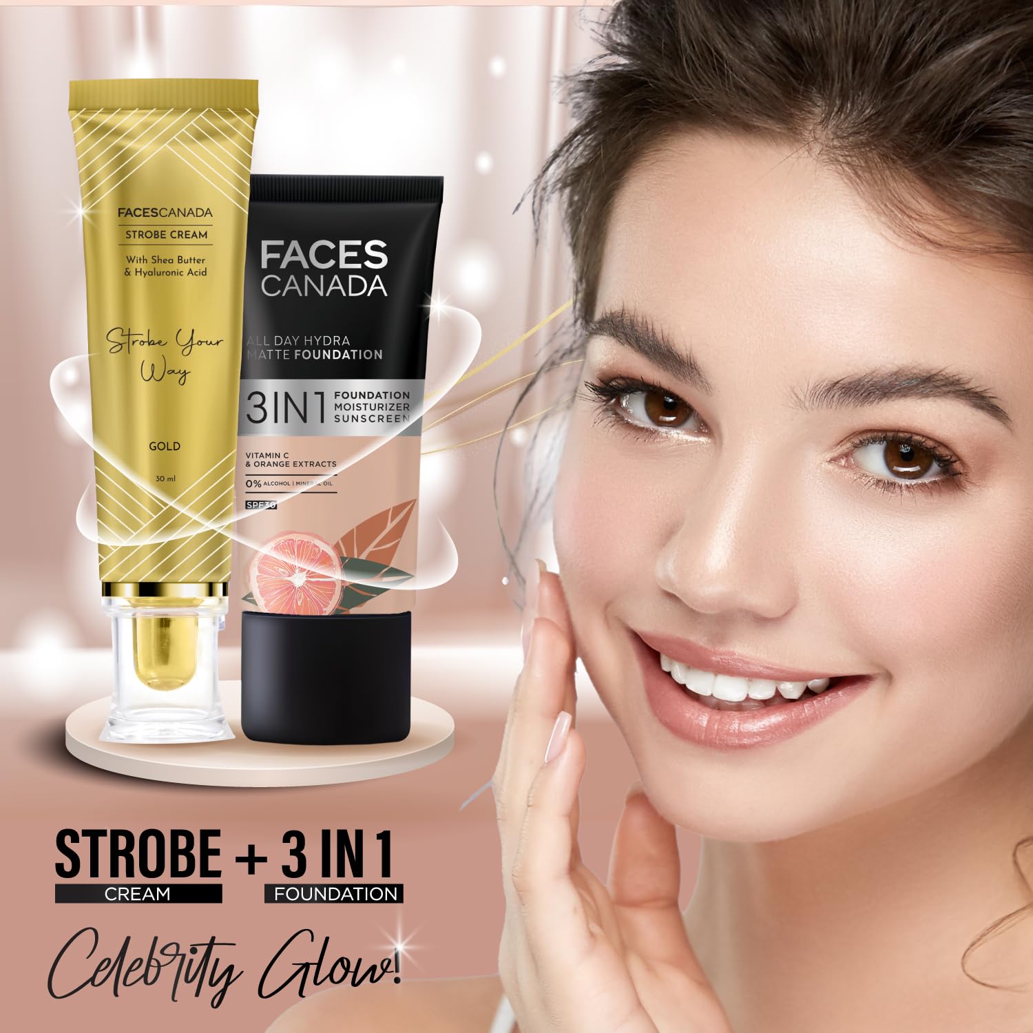 FACESCANADA Strobe Cream - Gold, 30ml | Primer + Highlighter + Moisturizer | Shea Butter & Hyaluronic Acid | Intense Hydration | Flawless Radiant Dewy Skin | Illuminating & Glowing Makeup Base
