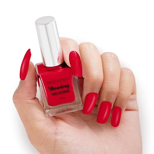 SWISS BEAUTY Stunning Matte Finish Nail Lacquer | Chip Resistant, Quick Drying Nail Paint | Highly Pigmented With High Shine Nail Polish | Shade - Exotic Red, 10ml Visit the SWISS BEAUTY Store