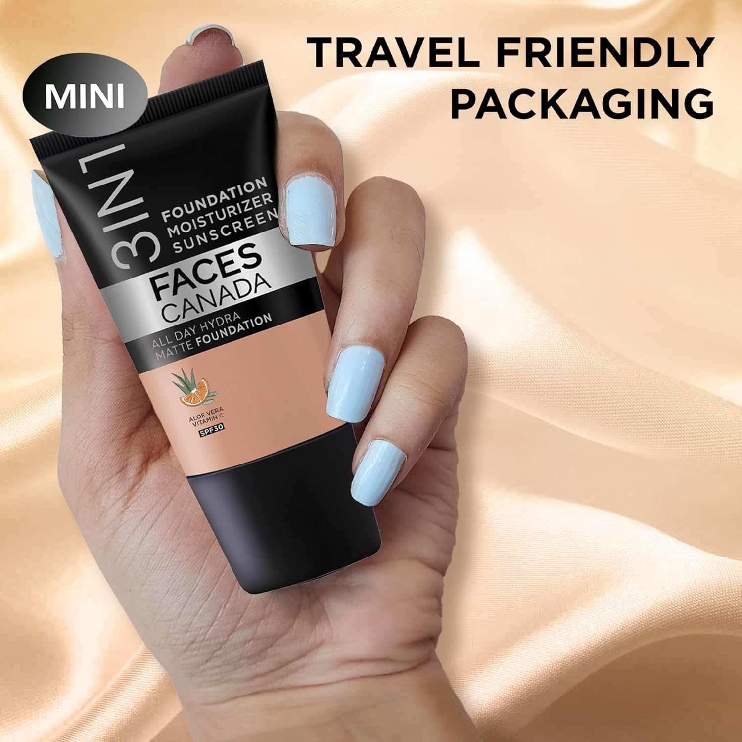 FACESCANADA Cream All Day Hydra Matte Foundation - Mini | 3in1 Foundation + Moisturizer + SPF 30 | 24 HR Aloe Hydration & Vitamin C | 10HR Wear | Medium to High Buildable Coverage | Rose Ivory(18 ml)