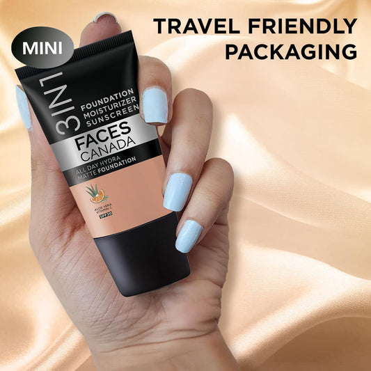 FACESCANADA Cream All Day Hydra Matte Foundation - Mini | 3in1 Foundation + Moisturizer + SPF 30 | 24 HR Aloe Hydration & Vitamin C | 10HR Wear | Medium to High Buildable Coverage | Rose Ivory(18 ml)