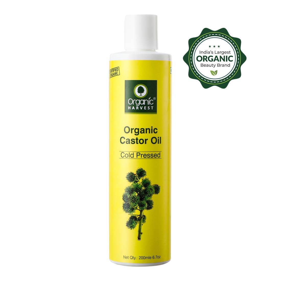Organic Harvest Cold Pressed Castor Oil, For Moisturizing Skin, Hair & Nail Growth, Eyelash Thickening, 100% Pure, 100% Organic, Sulphate And Paraben Free – 200 ml