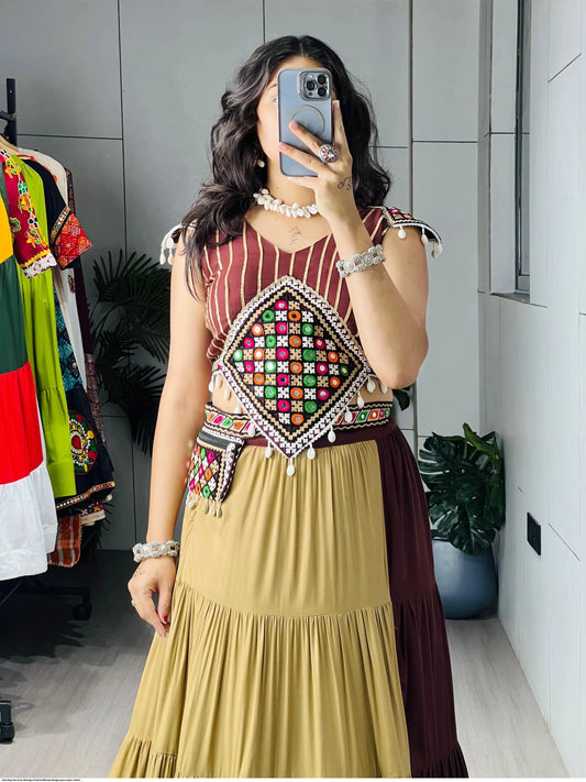 STUNNING TWO TONE LEHENGA CHOLI TRADITIONAL DESIGN PURE RAYON COTTON SIZE 40
