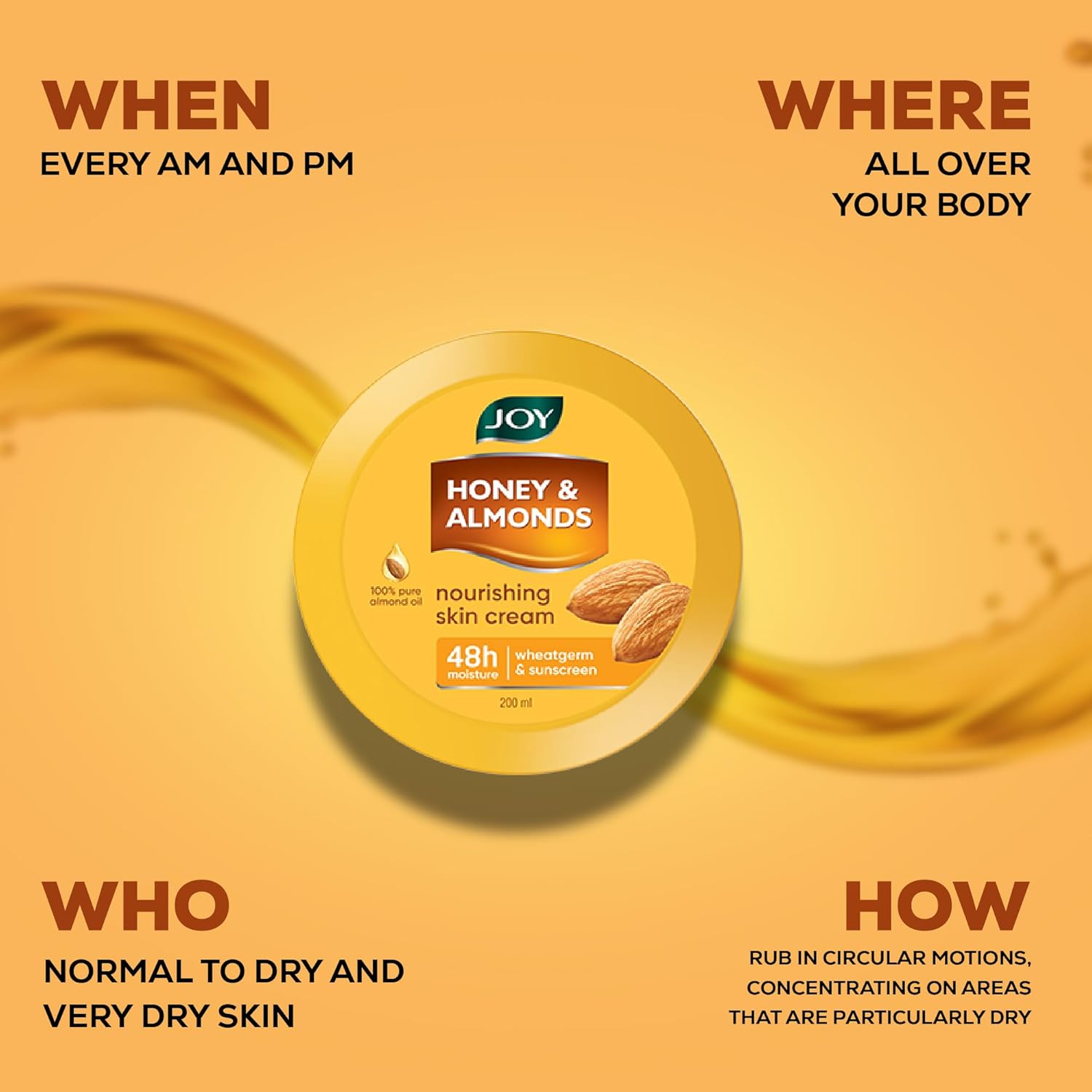 Joy Honey & Almonds Deep Nourishing Moisturizer for Dry Skin | Skin Cream for Face, Hands & Body | Contains Natural Sunscreen for Glowing Skin | Retains Natural Moisture Balance, 200ml