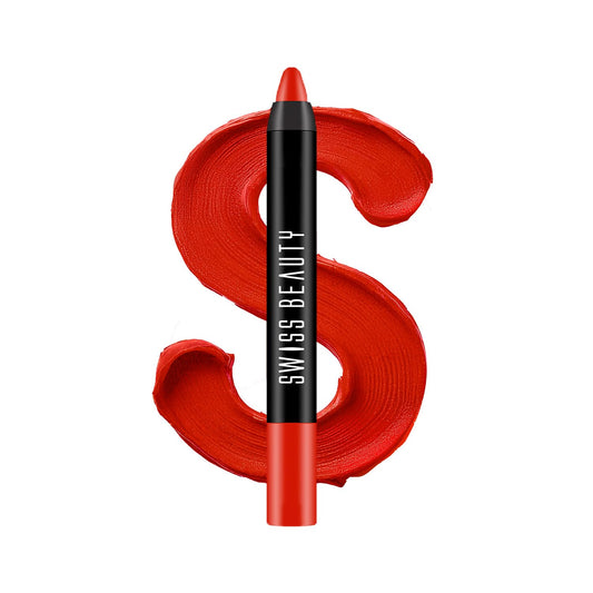 Swiss Beauty Matte Long Lasting Stay Maxx Lip Crayon Lipstick | Matte Finish | 12-Hour Stay | Smudge Proof | Lightweight | Shade-Orange Red, 3.5g