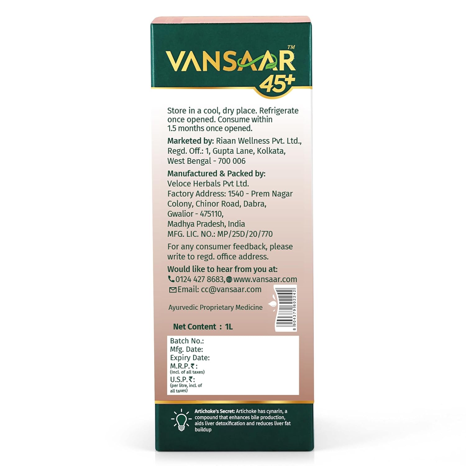 Vansaar 45+ Ayurvedic Liver Balance Juice, 1L