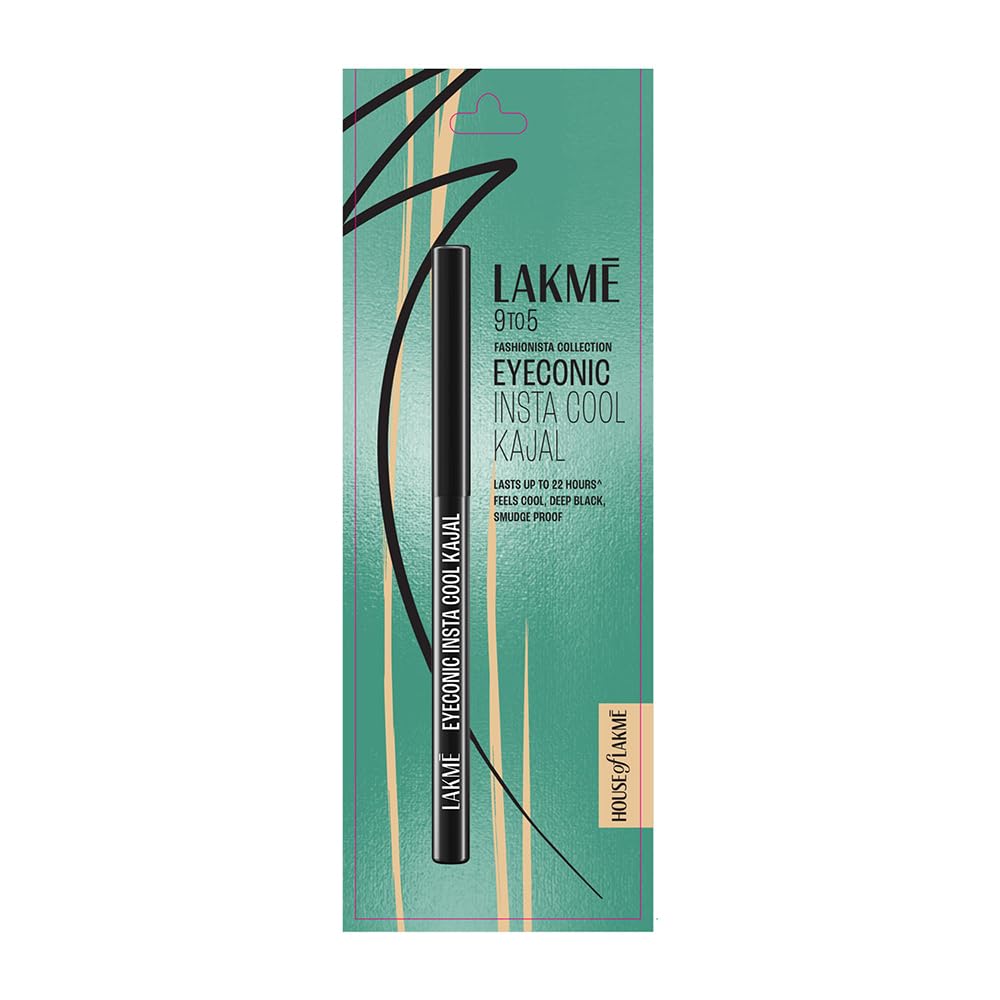 Lakme Eyeconic Insta Cool Kajal|| Black|| Cooling Kohl Liner with Cucumber|| Twist Up Pencil - Waterproof|| Smudge Proof & Long Lasting Eye Makeup|| 0.35 g