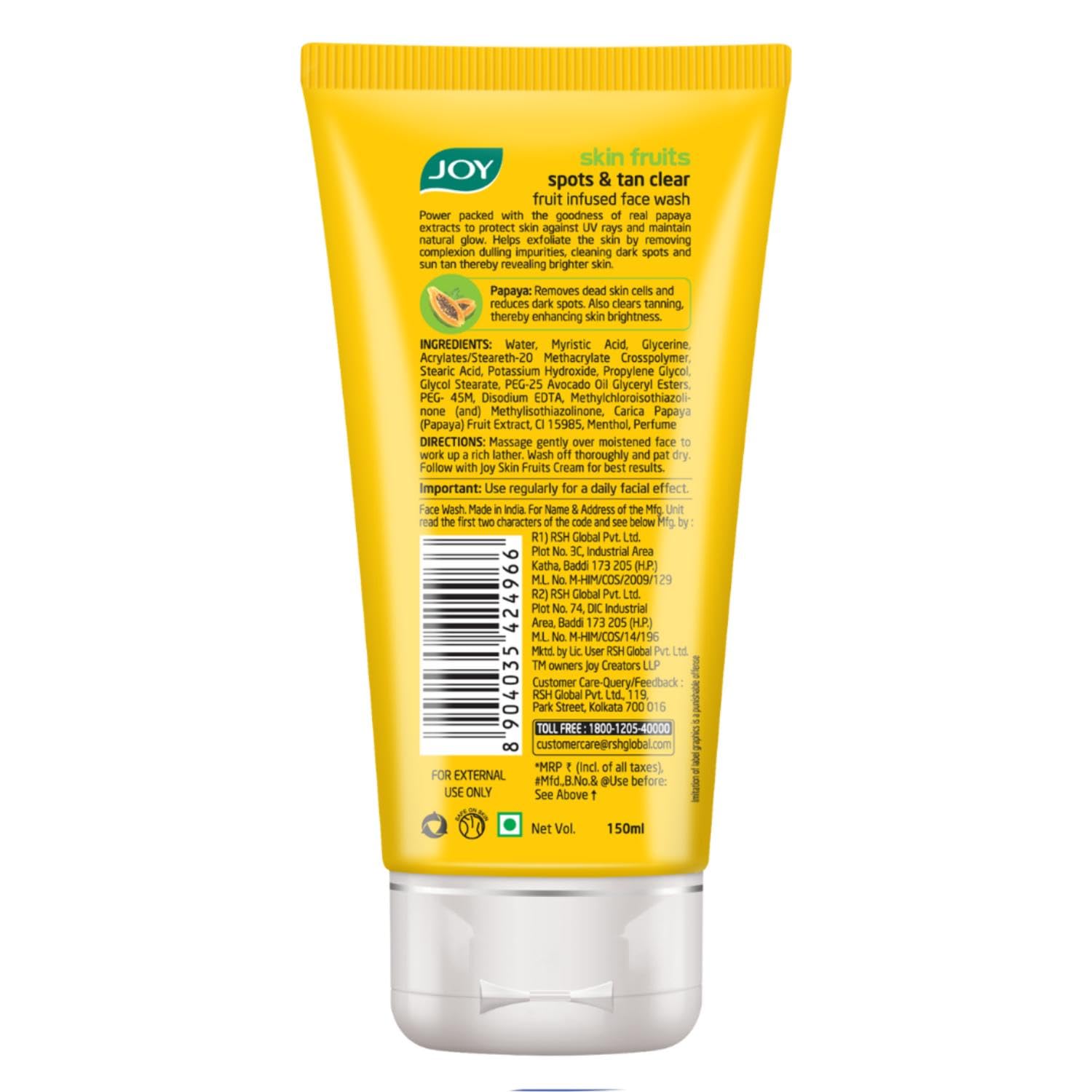 Joy Skin Fruits Spots & Tan Clear Face Wash 150ml x2
